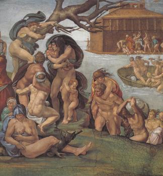米開朗基羅 Ceiling of the Sistine Chapel, Genesis, Noah 7-9, The Flood, left view 米開朗基羅 Ceiling of the Sistine Chapel, Genesis, Noah 7-9, The Flood, left view