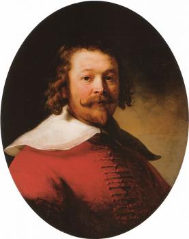 倫勃朗 Portrait of a bearded man, bust length, in a red doublet