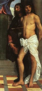 提香 St. Mark Enthroned with Saints, detail 提香 St. Mark Enthroned with Saints, detail